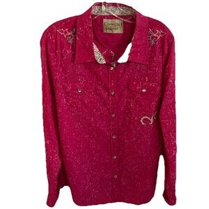 Cowgirl Legend Shirt Women L Western Diamond Pearl Snap Hot Pink Buckle Bunny